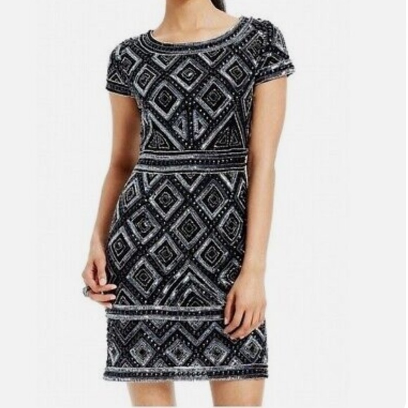 Adrianna Papell diamond shaped beaded sheath dress size 6 heavily beaded - Picture 1 of 10